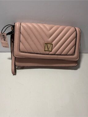 Victoria's Secret Quilted Blush Pink Wristlet with Gold V Emblem